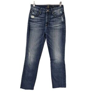 7 For All Mankind Womens The Ankle Skinny Jeans Distressed Raw Hem Stretch 7FAM